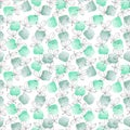 Abstract watercolor hand drawn pattern with green stains. Clover leaves drawing by the gel black pen. Royalty Free Stock Photo